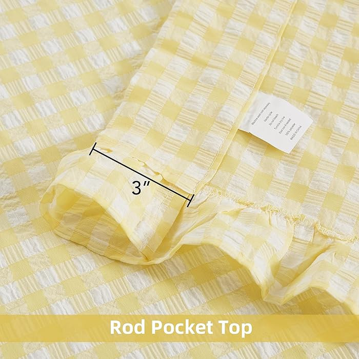 ZJDECOR Shabby Chic Yellow Ruffled Curtains 84 Inches Long,Rustic Buffalo Plaid Crinkled Not-See-... | Amazon (US)