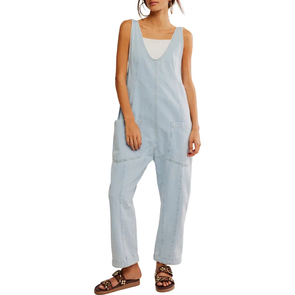 Free People High Roller Denim Jumpsuit in Whimsy at Nordstrom, Size Large | Nordstrom