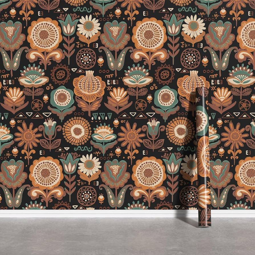 Boho Floral Peel and Stick Wallpaper, Brown Tan Sunflower Retro Contact Paper for Decorative Bedr... | Amazon (US)