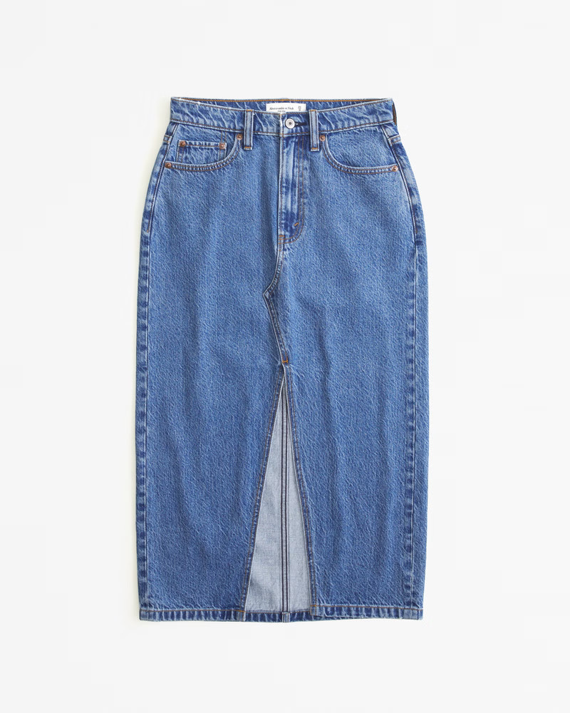 Women's Denim Midi Skirt | Women's Bottoms | Abercrombie.com | Abercrombie & Fitch (US)
