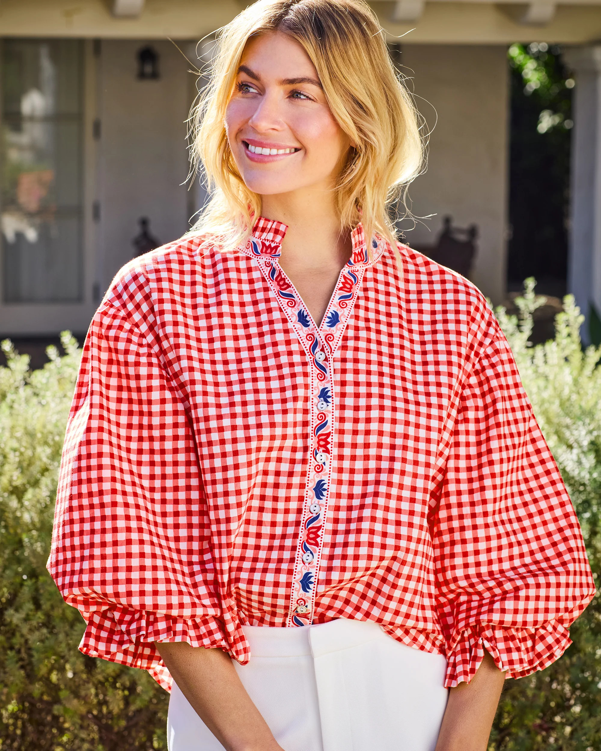 Garden Gingham - Rosalita Blouse - Picnic Red | Printfresh
