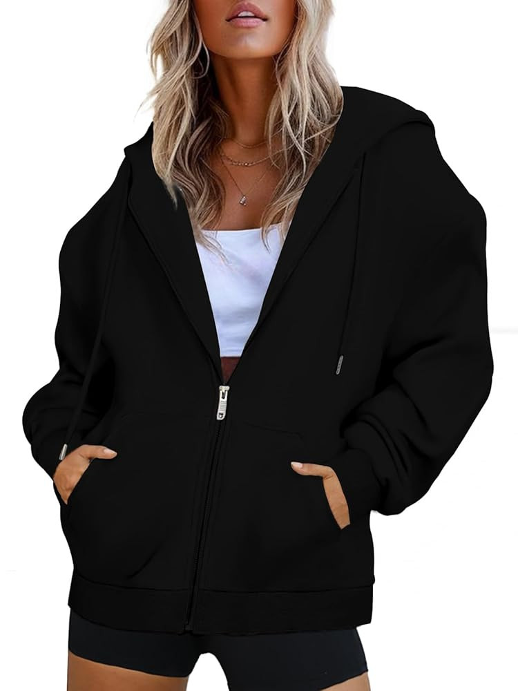 Oversized Zip Up Hoodies for Women Long Sleeve Sweatshirts Y2K Casual Track Jackets with Pockets | Amazon (US)