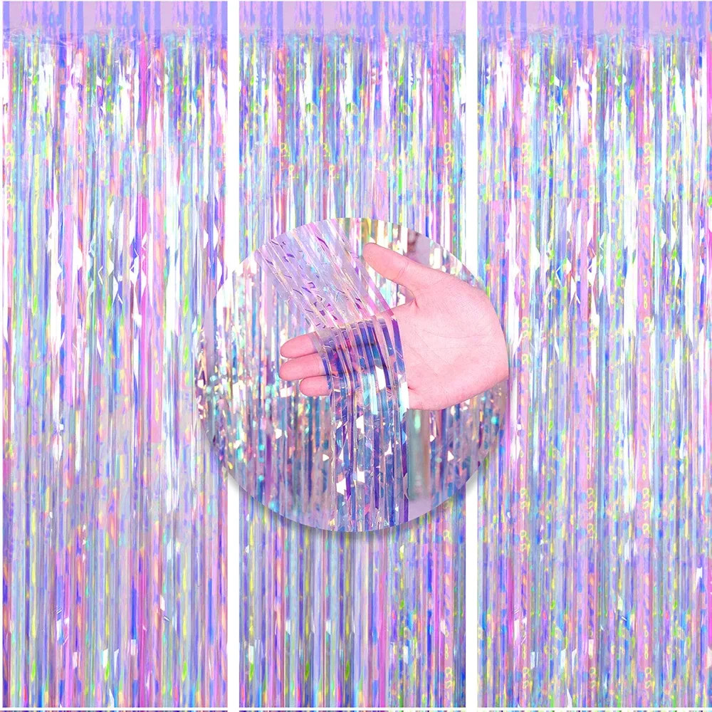 3 Packs 3.3ft x 6.6ft Shiny Corlorful Metallic Tinsel Foil Fringe Curtains Photo Booth Props for ... | Amazon (US)