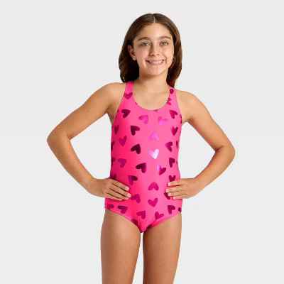 Girls' Cutie Hearts One Piece Swimsuit - Cat & Jack™ Pink | Target