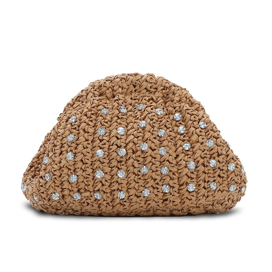 GOKTOW Straw Rhinestone Dumpling Clutch Purse,Summer Raffia Rattan Vacation Beach Bag for Women 2... | Amazon (US)