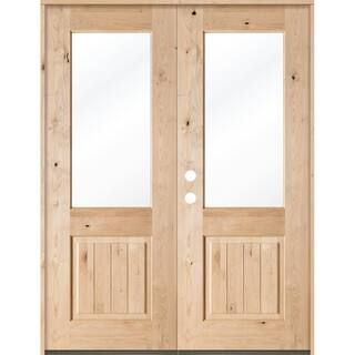 72 in. x 96 in. Rustic Knotty Alder Clear Half-Lite Unfinished Wood with V-Groove Right Active Do... | The Home Depot