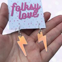 Iridescent Lightning Bolt Acrylic Earrings | Etsy (US)