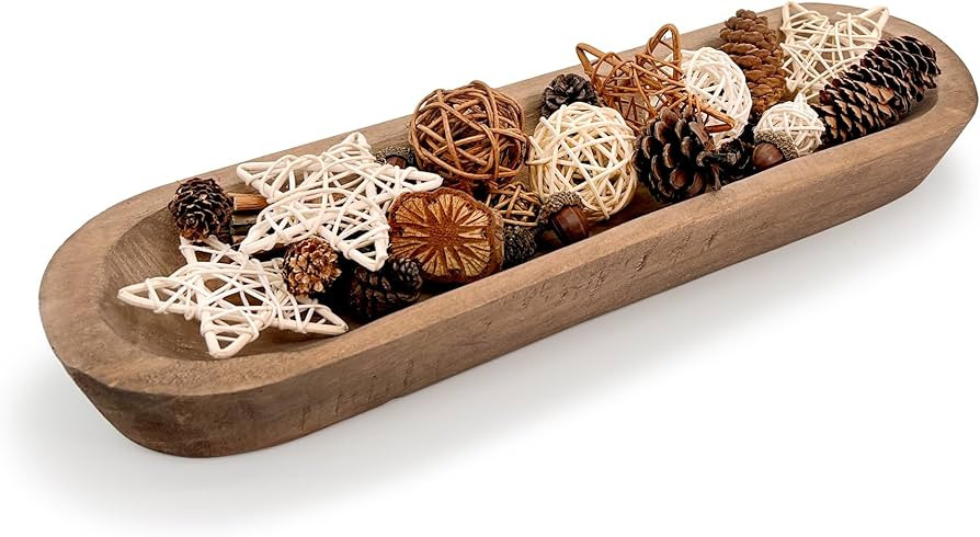 Amazon.com: MOLADRI Wooden Dough Bowls Decorative，Unique Centerpiece Bowl, Rustic Long Wood Bow... | Amazon (US)