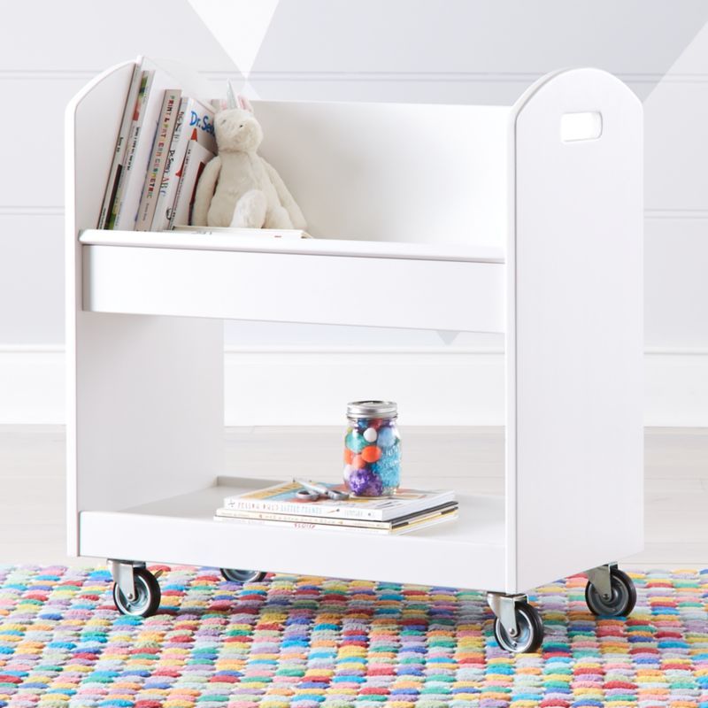 Local Branch White 2-Shelf Rolling Kids Library Cart + Reviews | Crate & Kids | Crate & Barrel