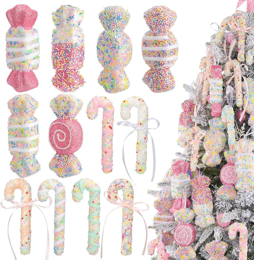 12Pcs Candy Land Christmas Decorations, Candy Cane Lollipop Ornaments Pastel 5.9inch Assorted Sha... | Amazon (US)