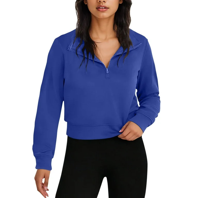 Byworldtasic No Boundaries Womens Half Zip Up Cropped Lapel Sweatshirt Quarter Zipper Casual Long... | Walmart (US)