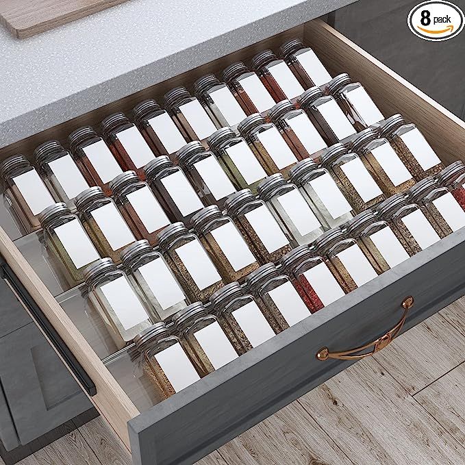 Spice Drawer Organizer, 4 Tiers 2 Set Clear Acrylic Slanted in Drawer Seasoning Jars Insert, Expa... | Amazon (US)