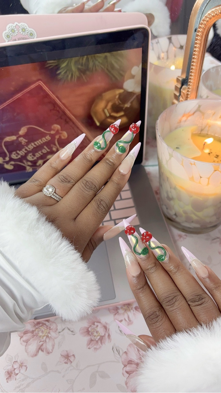 I’m in the CHRISTMAS SPIRIT!! Can we talk about how GORGEOUS these nails are from @bloomnails_official the CHERRIES!! My first time getting nails these long too! Bloom Nails and @oliveandjune goes amazing together because look at how long my natural nails are now!? They grew so fast! 😍😍😍

-
-
#asmr #asmrnails #nailtutorials #nailtutorial #selfcare #nailcare #handcare #handcareproducts #handmask #nailinspo #presson #pressonnailslovers