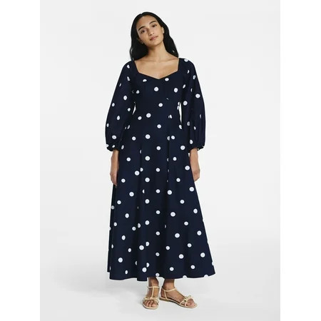 Free Assembly Women s and Women s Plus Cotton Polka Dot Maxi Dress with Puff Sleeves Size-XS-4X | Walmart (US)