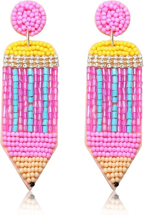 MOLOCH Beaded Teacher Earrings for Women Handmade Beaded Pencil Drop Dangle Earrings Teacher Appr... | Amazon (US)