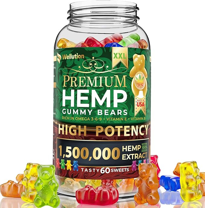 Wellution Hemp Gummies 1,500,000 XXL High Potency - Fruity Gummy Bear with Hemp Oil, Natural Hemp... | Amazon (US)