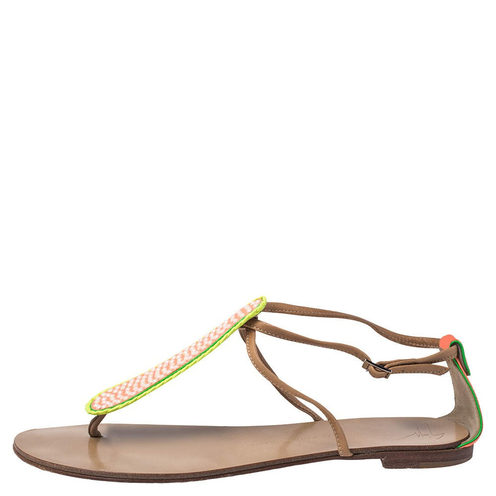 Giuseppe Zanotti Tricolor Leather And Glitter Embellished Thong Flat Sandals | eBay US