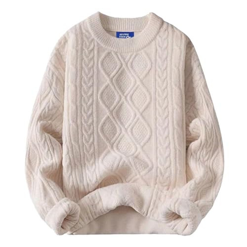 Aelfric Eden Women's Oversized Cable Knit Crewneck Sweaters Long Sleeve Sweater Chunky Loose 2025 Outfits Pullover Beige | Amazon (US)