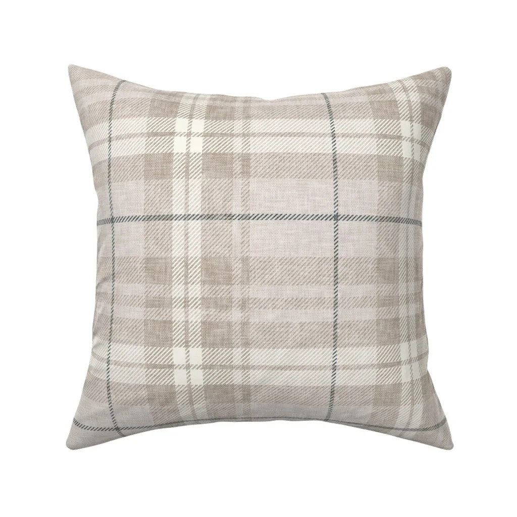 Square Throw Pillow, 18", Linen Cotton Canvas - Soft Autumn Plaid Tartan Neutral Cool Brown Rusti... | Walmart (US)
