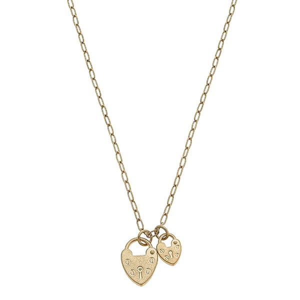 Mia Heart Padlock Charm Necklace in Worn Gold | CANVAS