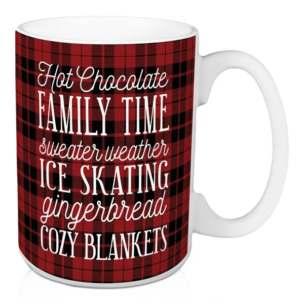 Campbell Christmas Words on Maroon Plaid Coffee Mug | Wayfair North America