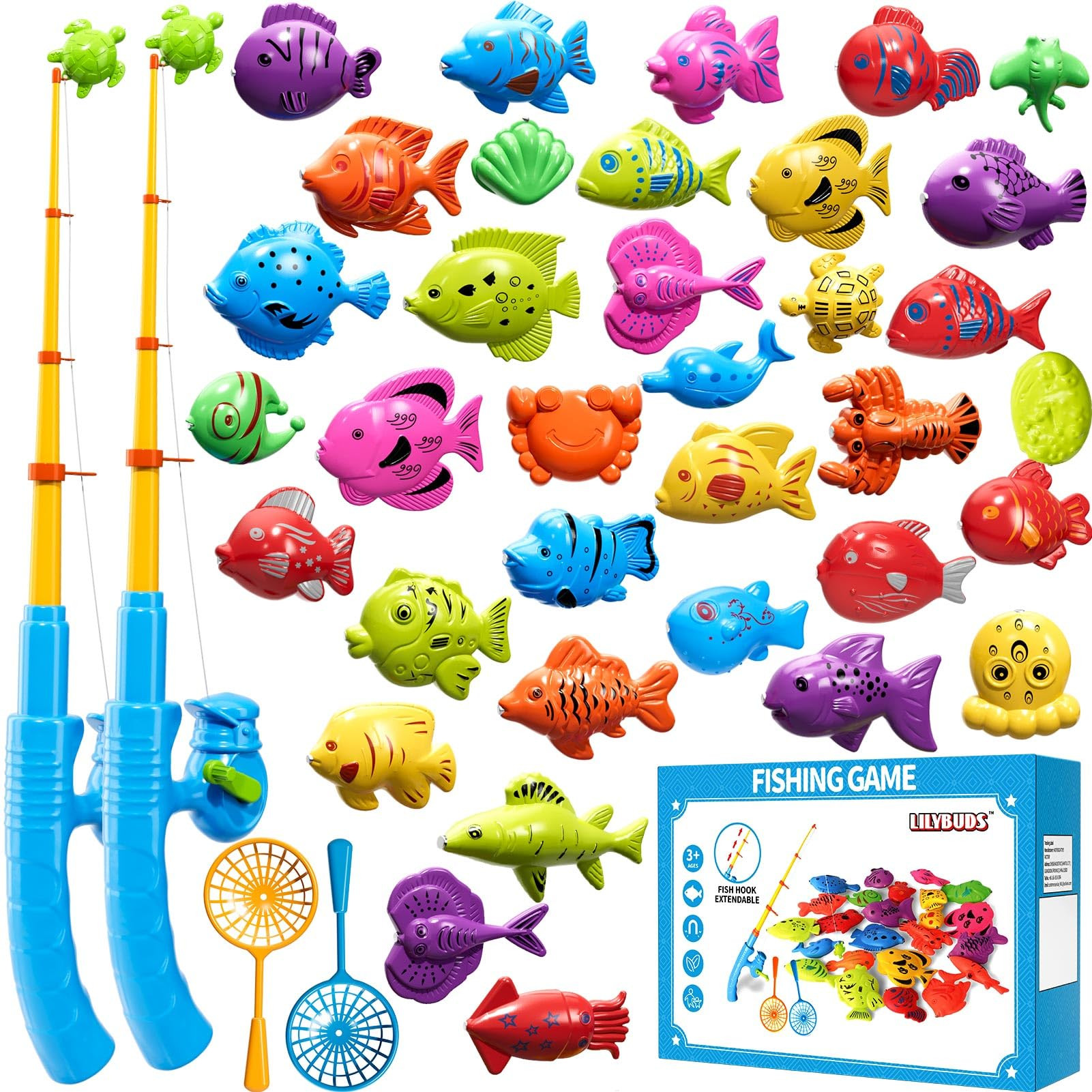 Magnetic Fishing Game Toys for Kids Toddlers 3-5 4-8, Water Table Bathtub Toys with Pole Rod Net ... | Amazon (US)
