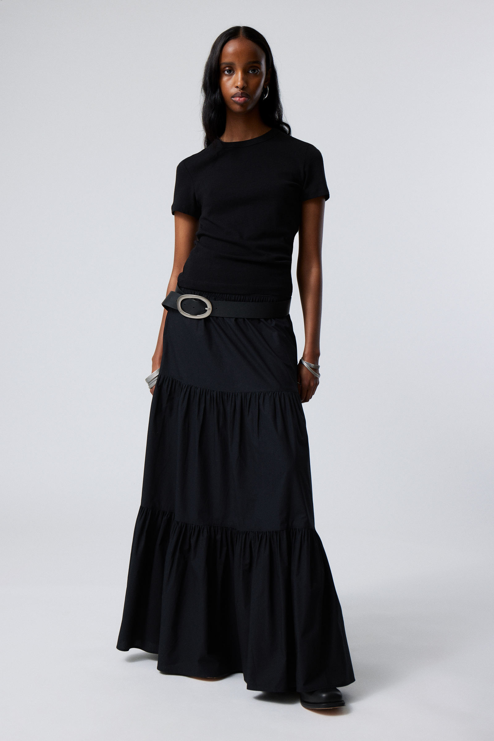 Tiered Maxi Poplin Skirt | Weekday