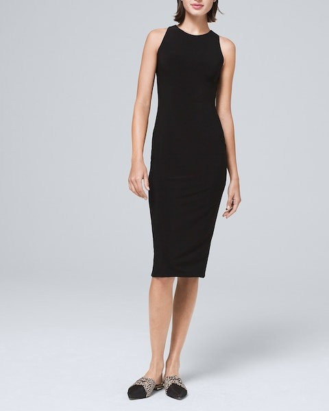 Women's Jersey Knit Midi Dress With Lace-Up Back by White House Black Market, Black, Size XS | White House Black Market