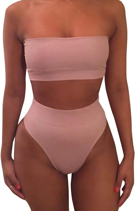 Pink Queen Women's Removable Strap Wrap Pad Cheeky High Waist Bikini Set Swimsuit | Amazon (US)