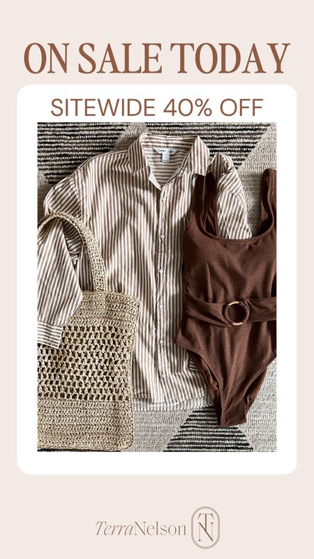 One piece crochet brown swimsuit and striped shirt I used as a cover up 

#LTKswim #LTKunder50 #LTKSeasonal