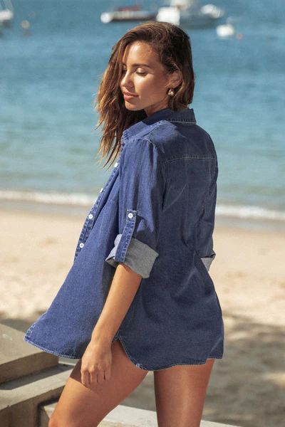 Kristine Denim Button-Front Shirt | Cupshe US