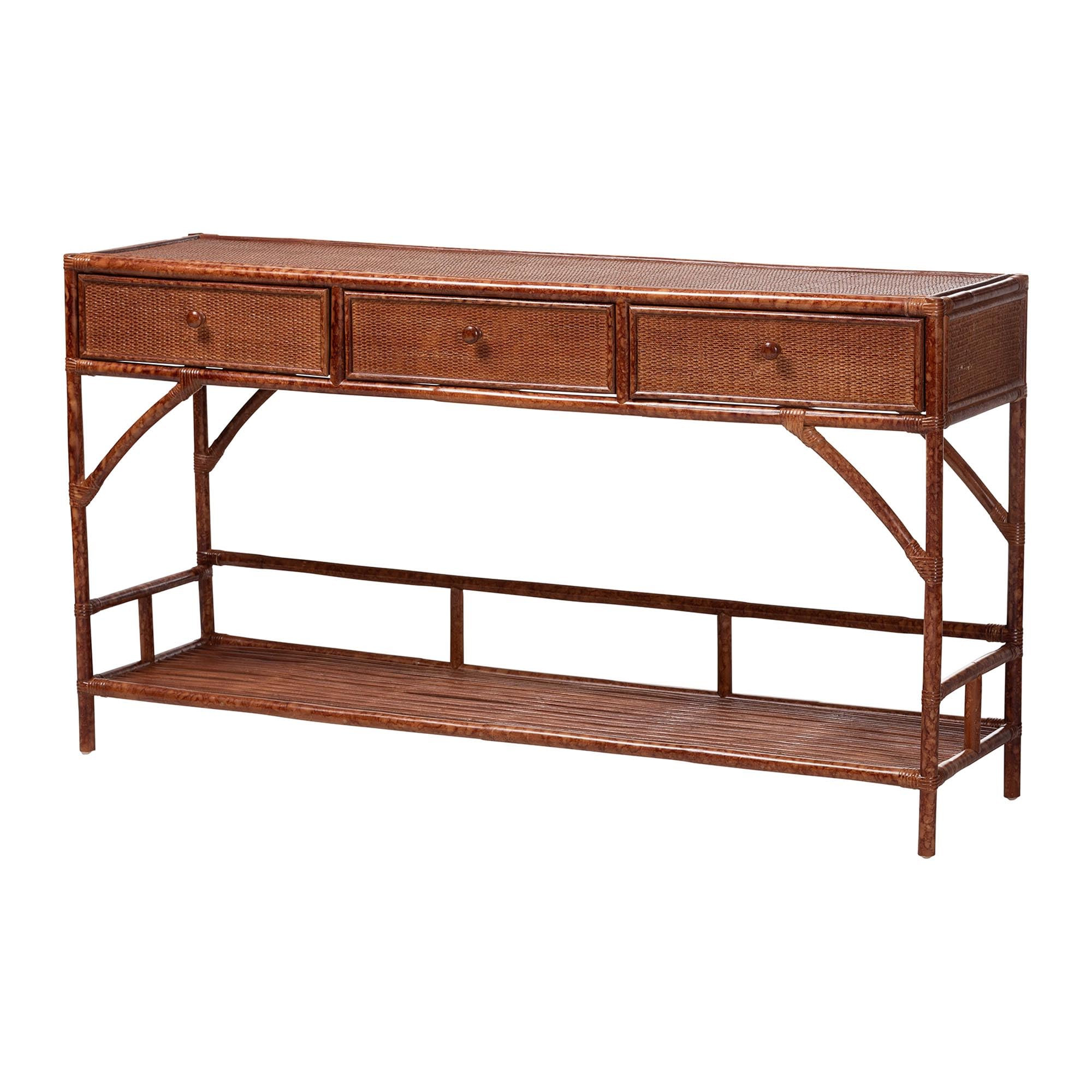 Bali & pari Brier Marbled Tortoise Natural Rattan Console Table - Handcrafted Accent Table with 3... | Amazon (US)