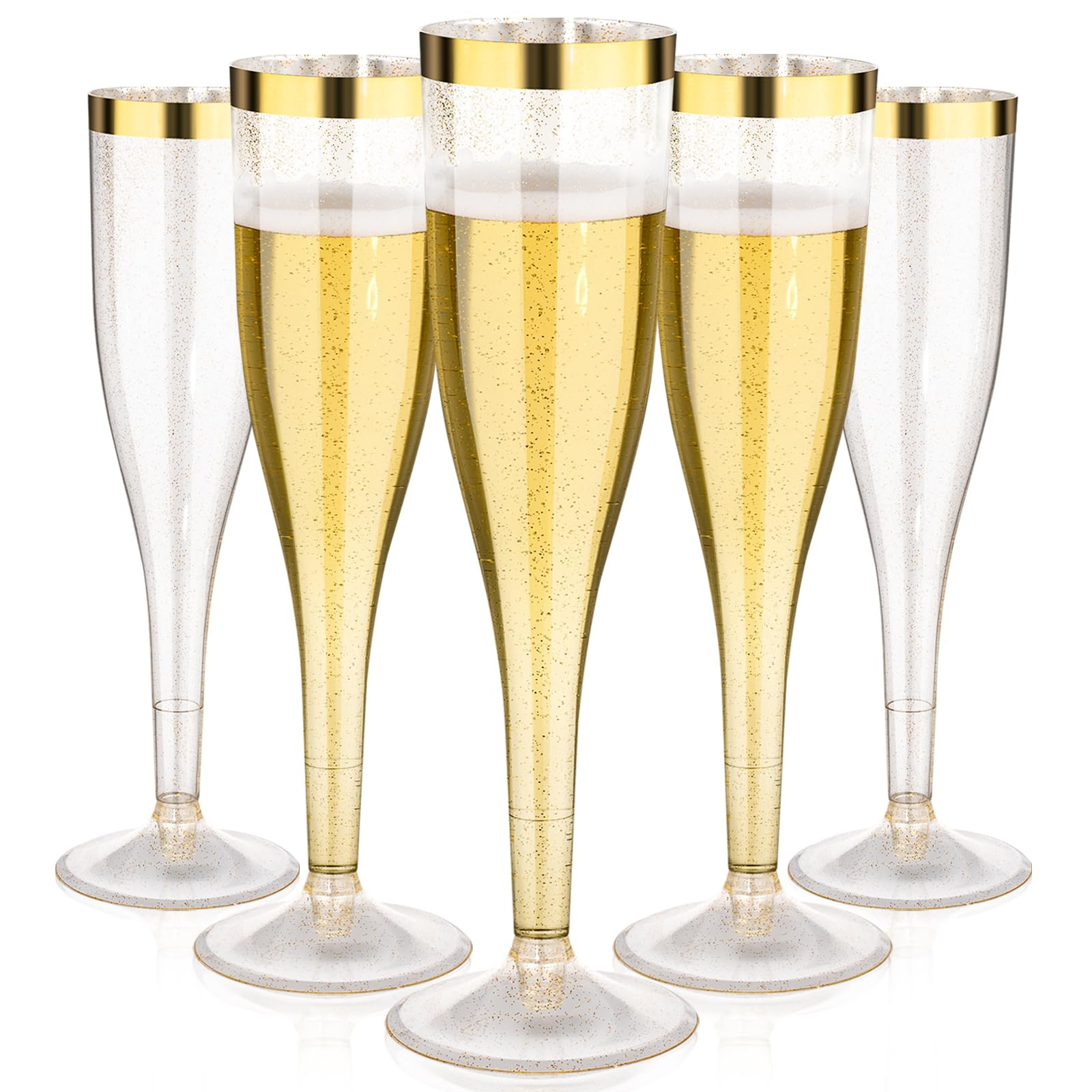 Goodluck 36 Pack 6.5 oz Plastic Gold Glitter Champagne Flutes with Gold Rim, Disposable Champagne... | Amazon (US)
