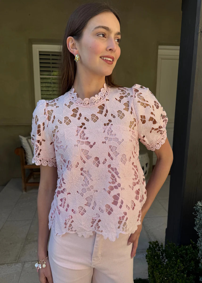 Janelle Short Sleeve Lace Top - Pink | Benaar La