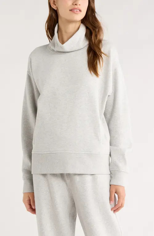 Zella Ultracozy Fleece Funnel Neck Top in Grey Light Heather at Nordstrom, Size Xx-Large | Nordstrom