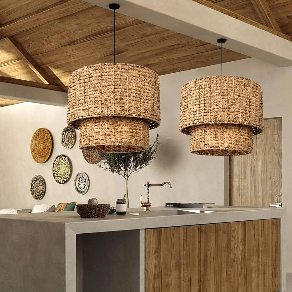 Arturesthome Rustic Woven Pendant Light, Coastal Rattan Lampshade Hanging Lighting Fixture, Adjus... | Amazon (US)