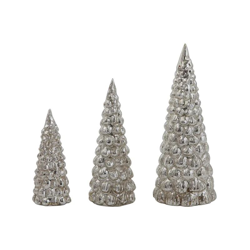 3 Piece Embossed Mercury Glass Tree Set (Set of 3) | Wayfair North America