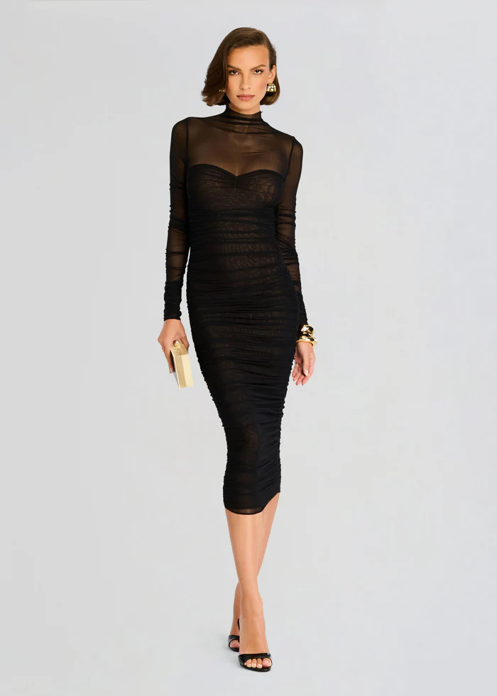 Trina Mesh Ruched Midi Dress | Retrofete