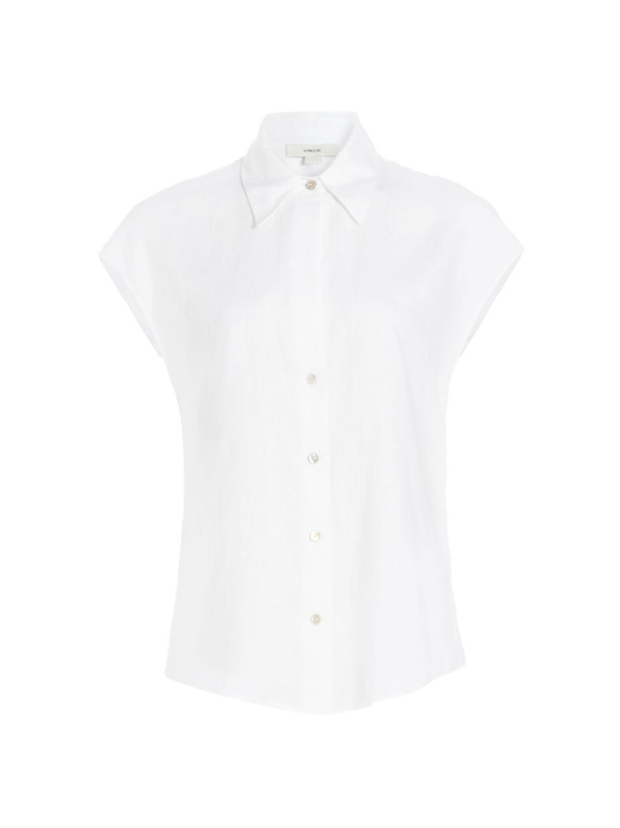 Linen Cap-Sleeve Blouse | Saks Fifth Avenue