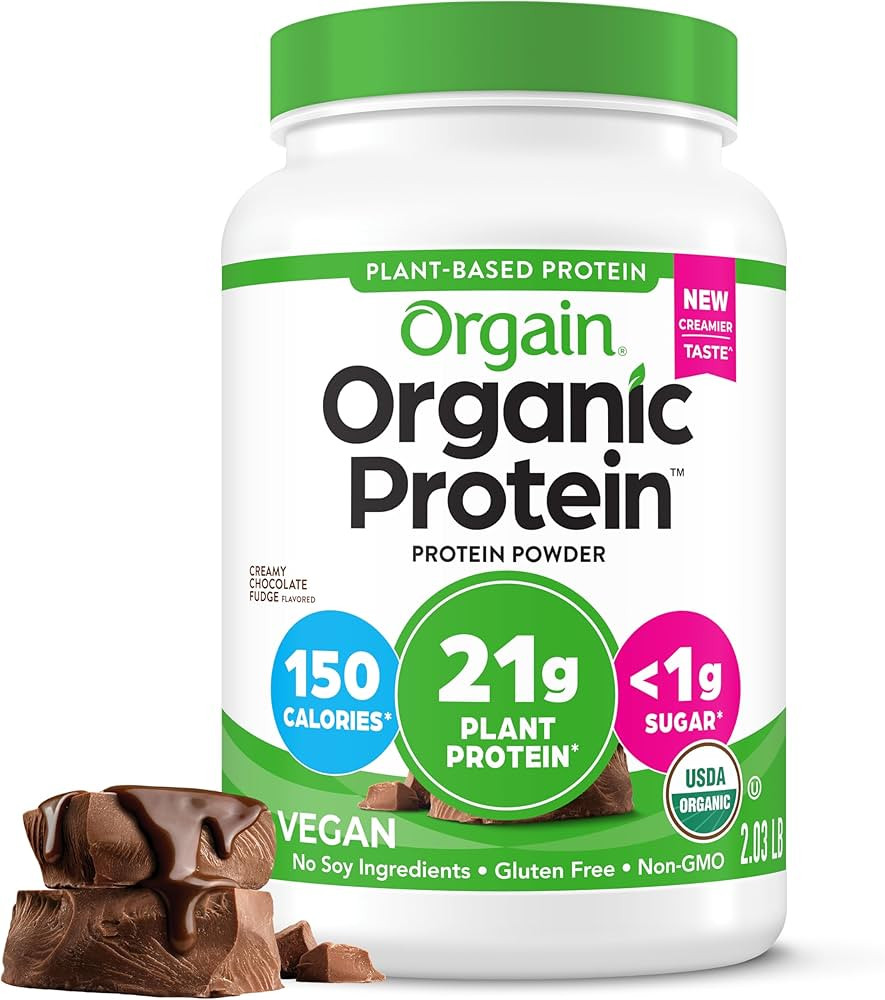 Orgain Organic Vegan Protein Powder, Creamy Chocolate Fudge - 21g Plant Protein, 7g Prebiotic Fib... | Amazon (US)