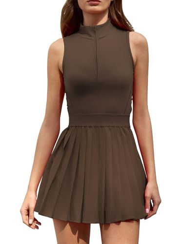 QINSEN Womens Zip Front Tennis Dress High Neck Pleated Sleeveless Two Pieces Golf Athletic Dress ... | Amazon (US)