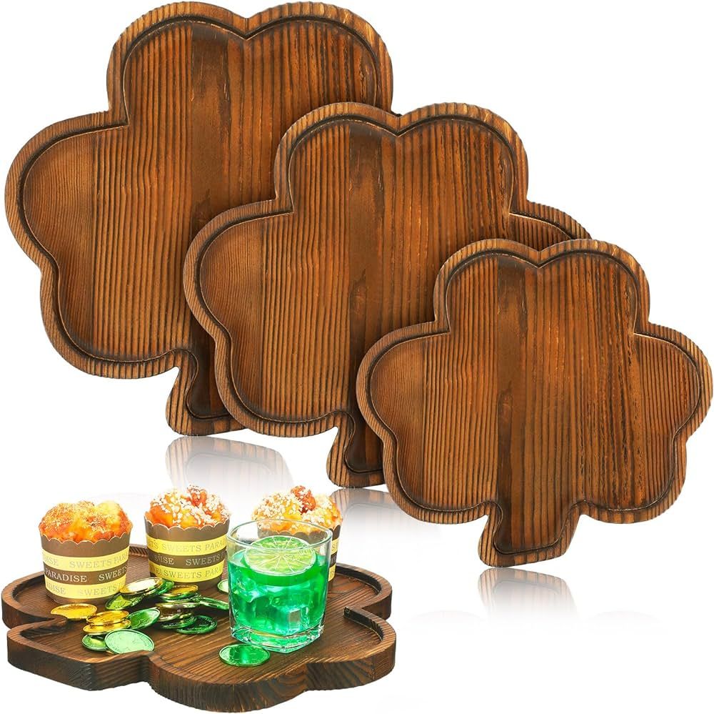 Nitial 3 Pcs St. Patrick's Day Serving Tray Plates Shamrock Shaped Wooden Plates Clover Shaped Pl... | Amazon (US)