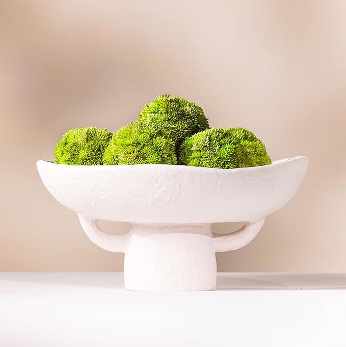 Luxurious White Textured Ceramic Bowl and Greenery Set,12.5x10.5 Inch Pedestal Decorative Bowl, w... | Amazon (US)