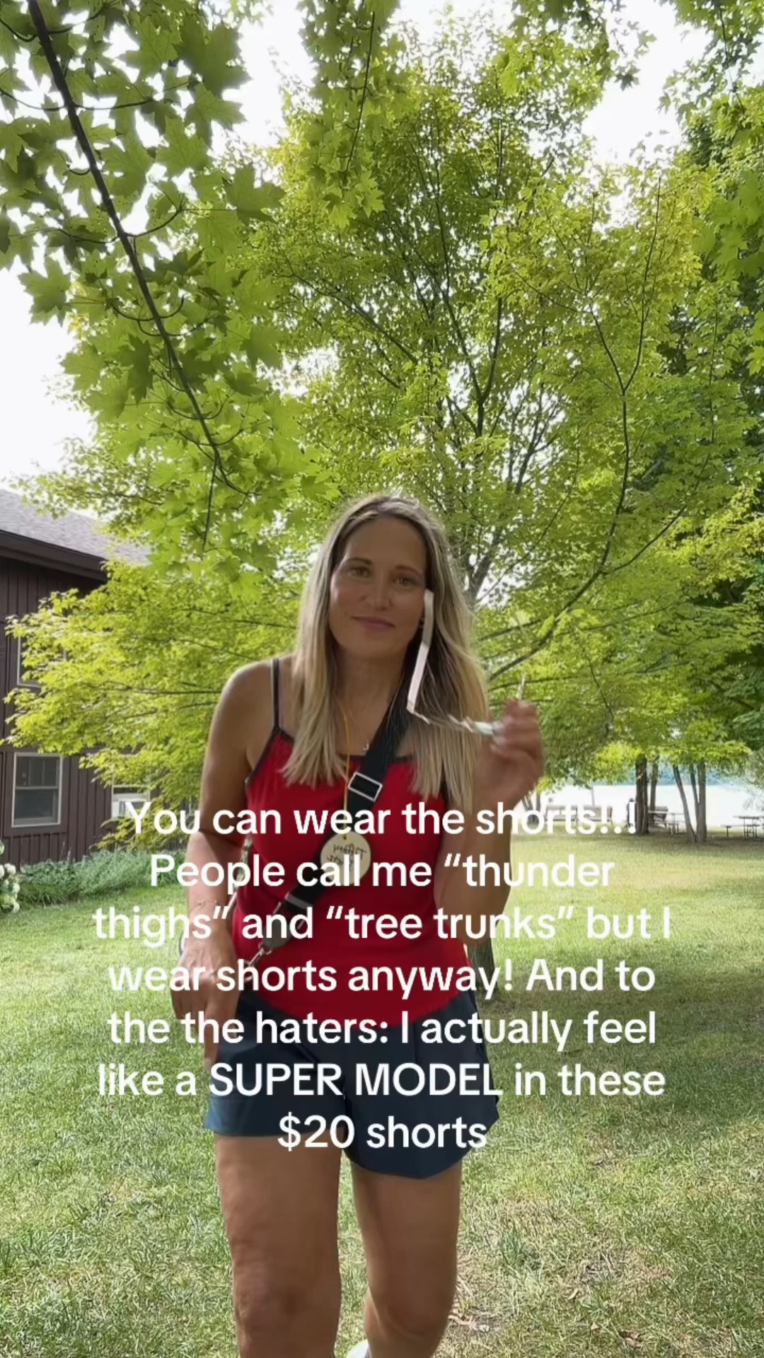 They called me Thunder Thighs before I knew it wasn’t a compliment. “Pretty eyes,” they’d add — like that made up for the rest. Tree trunk legs kids at the pool would shout. Same words follow me online now, just hidden behind a screen instead of shouted.

Forty years later, these thighs have carried me through everything. So I wear shorts. Especially now.

These Target ones are my go-to — the leg opening flares out a little, like a mini skirt silhouette, and it just skims instead of clings. Somehow that takes inches off without trying.

But I’m not hiding anymore. I’m just choosing what I want to wear.

Thunder thighs? Let it storm. ⚡

#LTKootd #LTKOver40 #LTKdayinmylife