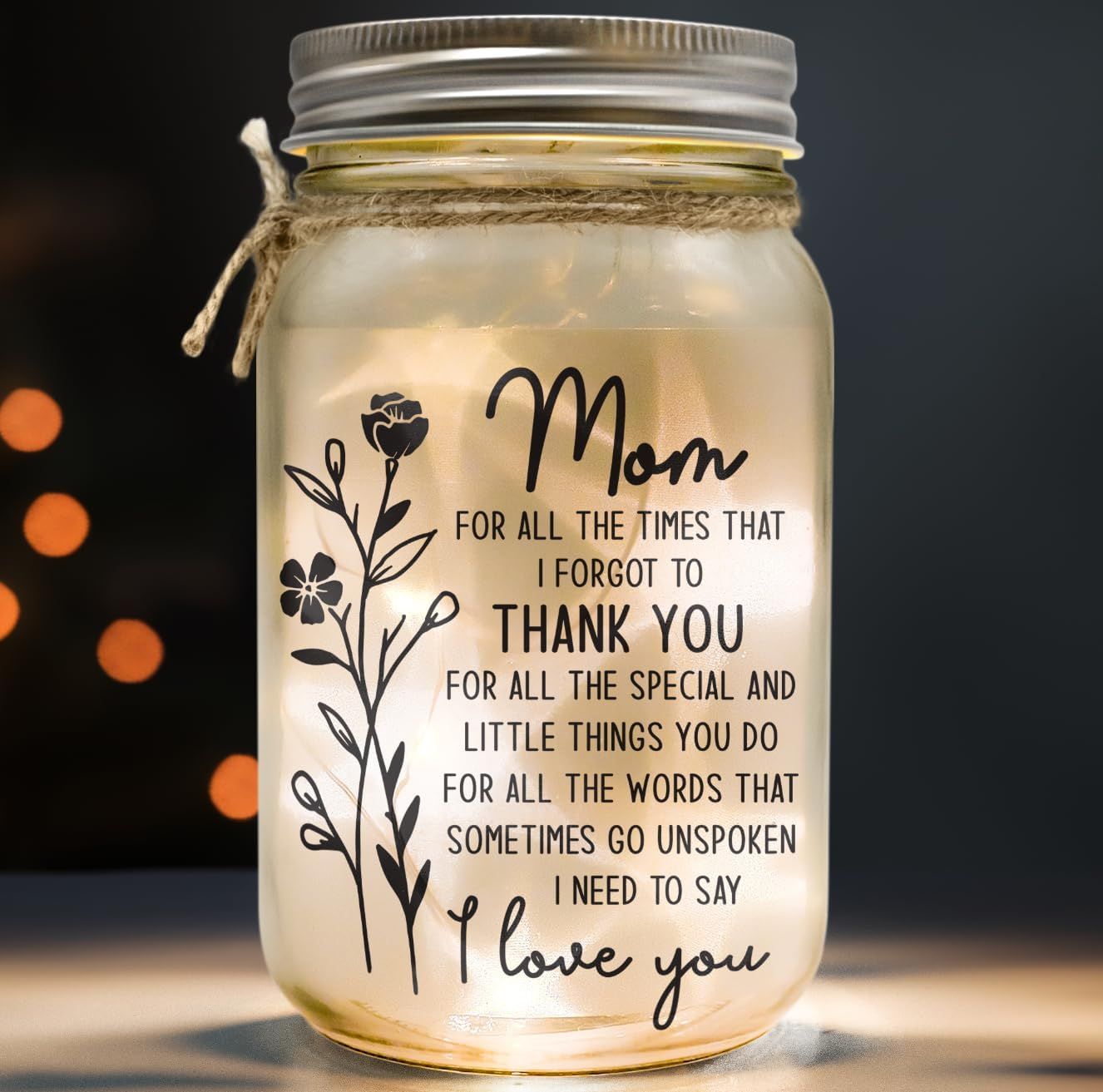 Macorner Mason Jar Night Light Mothers Day Gifts for Mom from Daughter, Son, Kids - Birthday Gift... | Amazon (US)