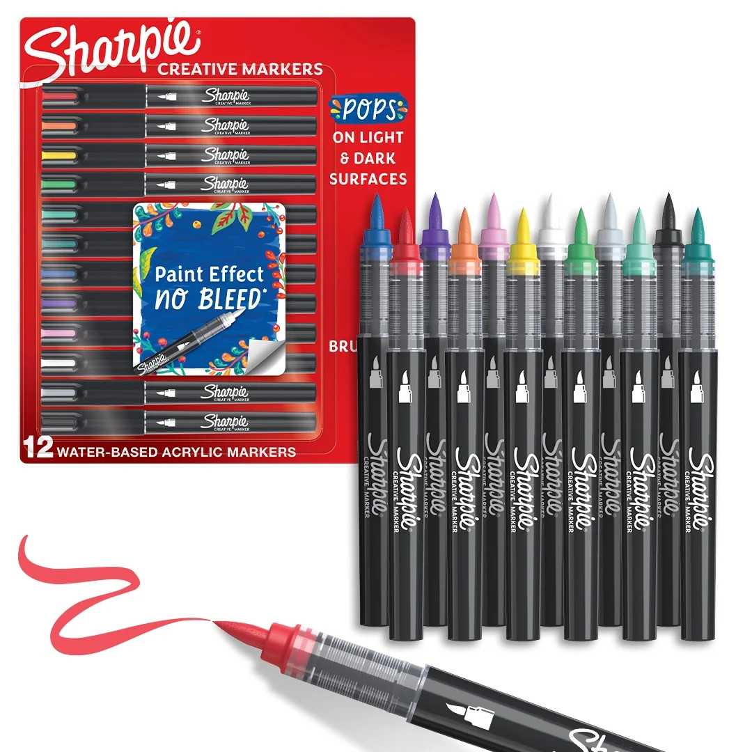 Sharpie Creative Markers, Water-Based Acrylic Markers, Brush Tip, Assorted Colors, 12 Count | Walmart (US)