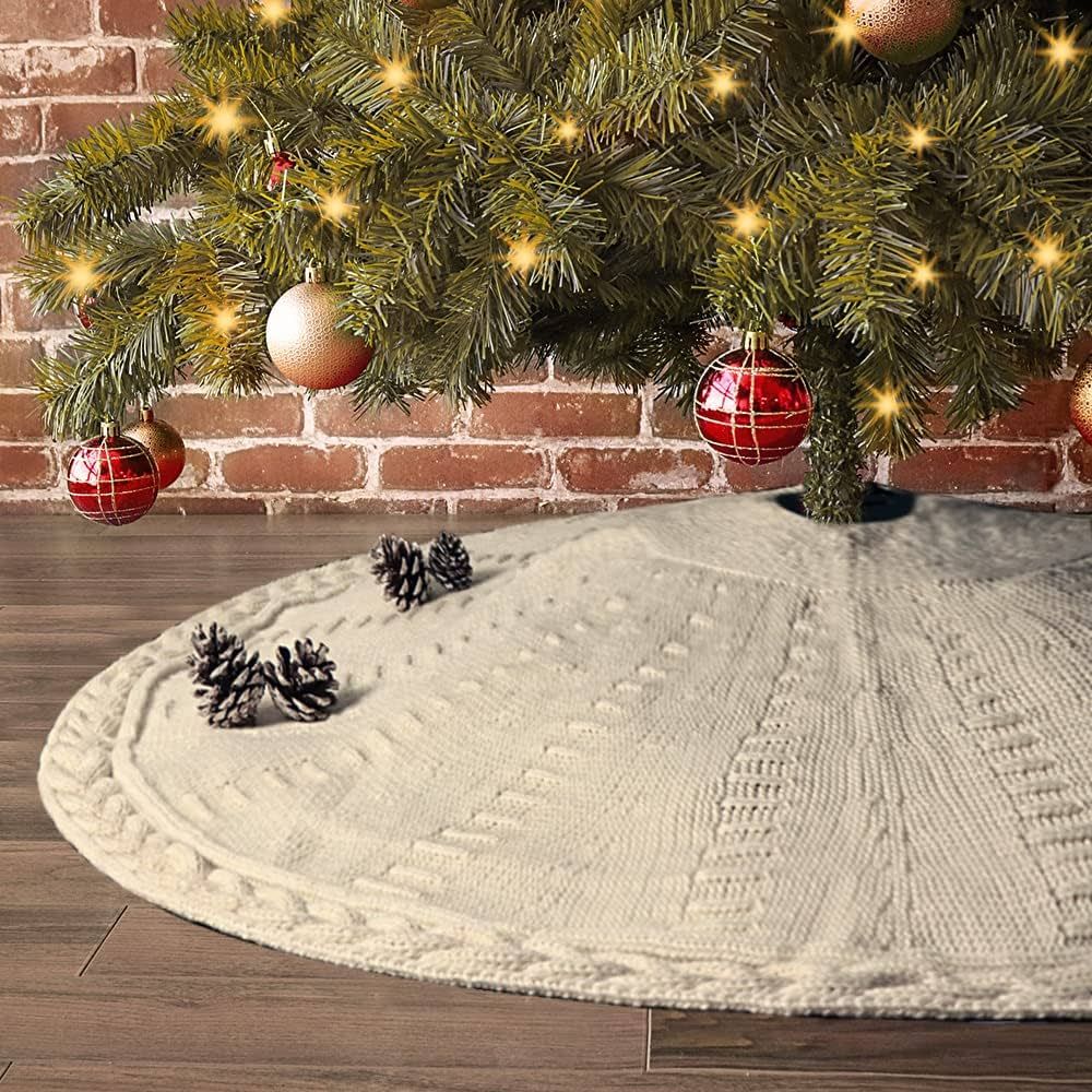 LimBridge Falda para árbol de Navidad, 48 pulgadas, de punto trenzado grueso, rústico, decoración na | Amazon (US)