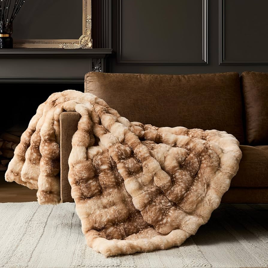 WDCOZY Deer Fawn Animal Print Bubble Throw Blanket, Luxury Faux Rabbit Fur Mink Plush Throw for C... | Amazon (US)
