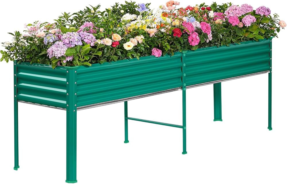 Land Guard Galvanized Raised Garden Bed with Legs, 96×24×32in Raised Garden Beds Outdoor with D... | Amazon (US)