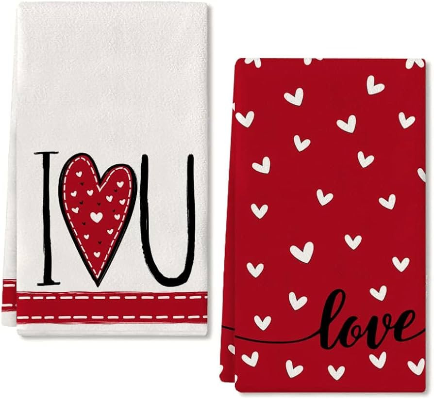 ARKENY Valentines Day Kitchen Towels Red Heart Dish Towels 18x26 Inch Ultra Absorbent Wedding Dry... | Amazon (US)